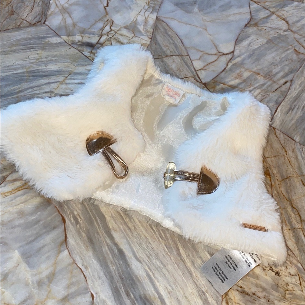 Kensie Baby White Faux Fur Vest Rose Gold Toggle Closure 12M
